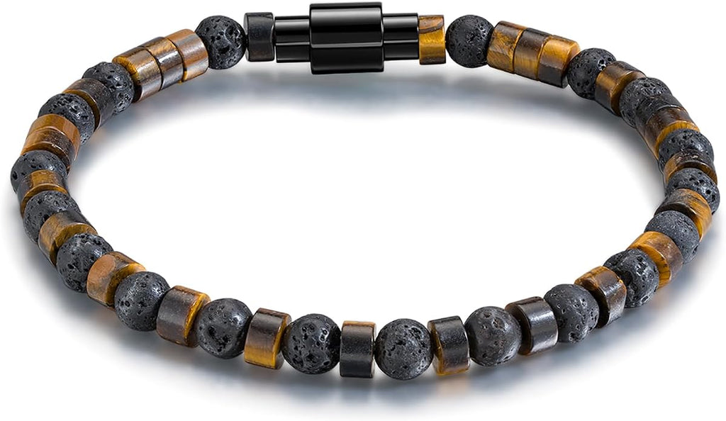 Beaded Bracelets for Men Women Natural Hematite 6mm Tiger Eyes Mens Bracelet Gemstone Jewelry for Him 7.5/8.3/9 Inch Length