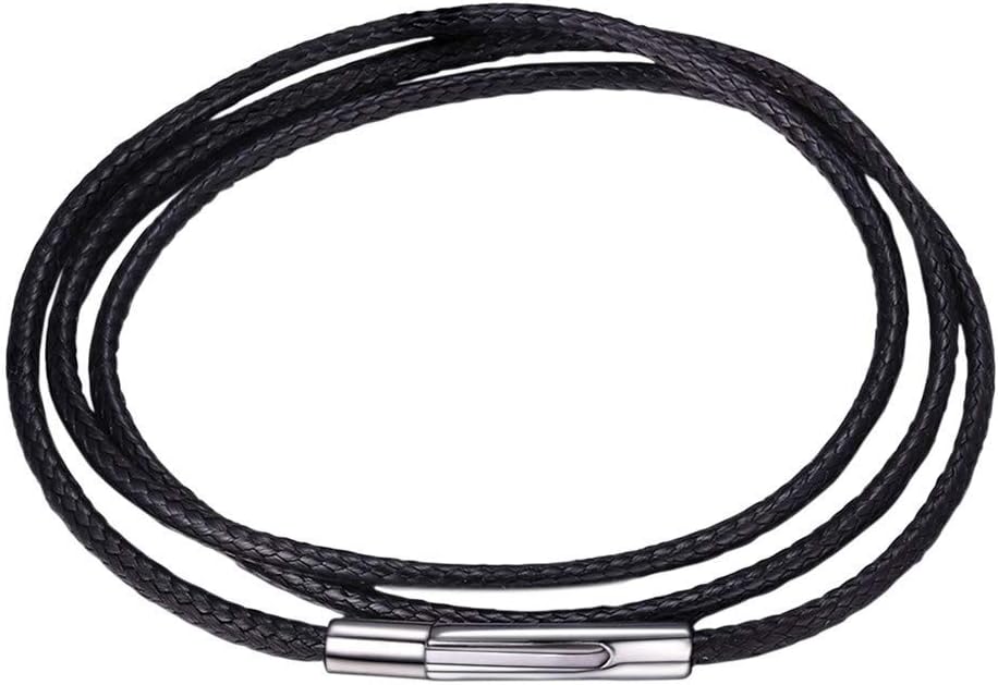 Leather Necklace Cord with Customizable Stainless Steel/Black Clasp, Waterproof Black/Brown Woven Wax Rope Chain for Men Women 1.5/2/3mm, Length 16"-30"
