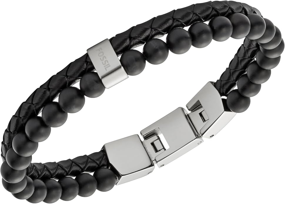 Men's Stainless Steel and Genuine Leather and/or Beaded Bracelet for Men