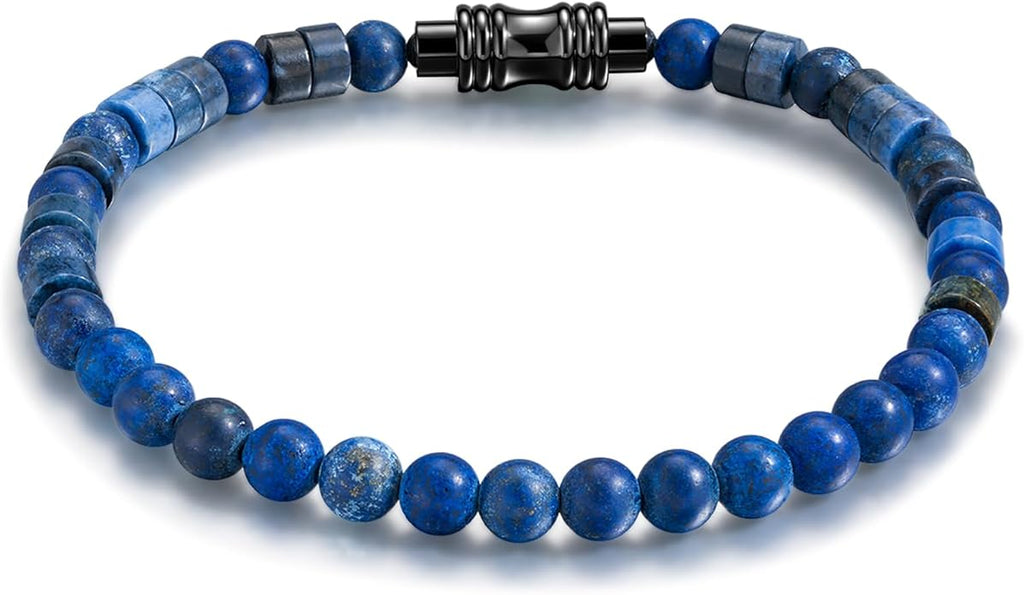 Beaded Bracelets for Men Women Hematite 6mm Lapis Lazuli Mens Bracelet Gemstone Jewelry for Him 7.5/8.3/9 Inch Length