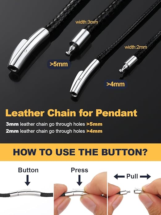 Leather Necklace Cord with Customizable Stainless Steel/Black Clasp, Waterproof Black/Brown Woven Wax Rope Chain for Men Women 1.5/2/3mm, Length 16"-30"