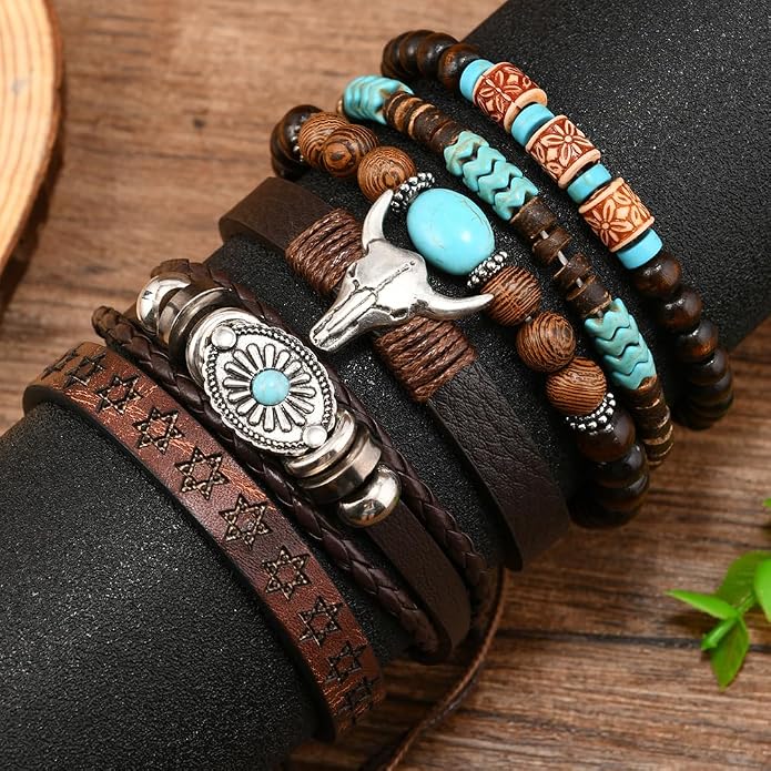 Western Turquoise Beaded Bracelet, Chic Stack Beaded Western Style for Country Concerts, Cowgirl Outfits & Boho Jewelry