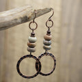 Boho Earrings for women, Hammered Copper Earrings, Bohemian Beaded Gemstone Rustic Jewelry, African Opal Earrings Handmade