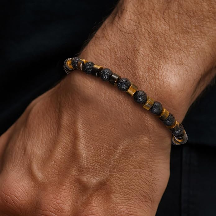 Beaded Bracelets for Men Women Natural Hematite 6mm Tiger Eyes Mens Bracelet Gemstone Jewelry for Him 7.5/8.3/9 Inch Length