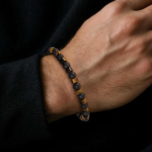 Beaded Bracelets for Men Women Natural Hematite 6mm Tiger Eyes Mens Bracelet Gemstone Jewelry for Him 7.5/8.3/9 Inch Length