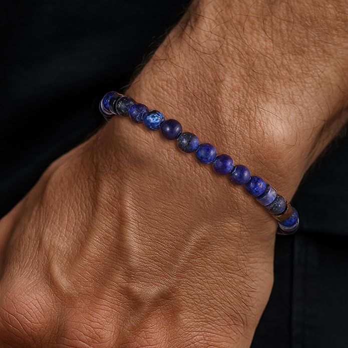 Beaded Bracelets for Men Women Hematite 6mm Lapis Lazuli Mens Bracelet Gemstone Jewelry for Him 7.5/8.3/9 Inch Length