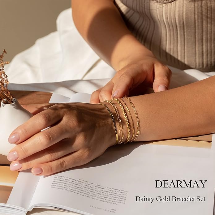Waterproof 14K Gold Plated Stack Bracelets, Non Tarnish Trendy Jewelry Gifts for Women