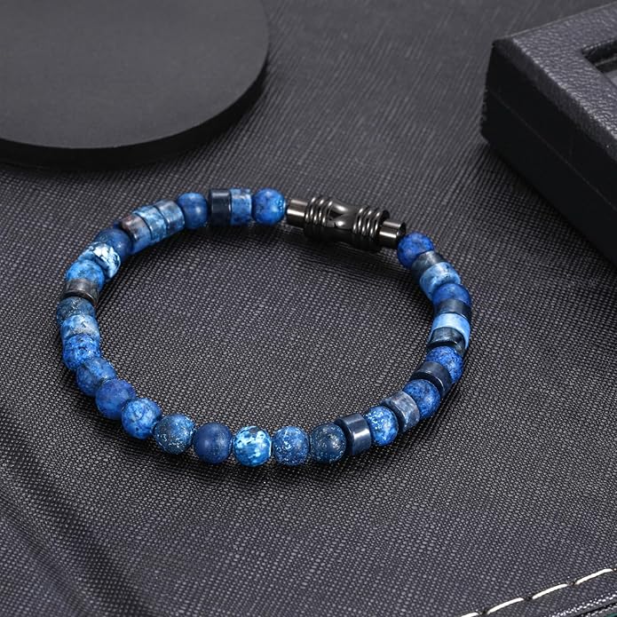 Beaded Bracelets for Men Women Hematite 6mm Lapis Lazuli Mens Bracelet Gemstone Jewelry for Him 7.5/8.3/9 Inch Length