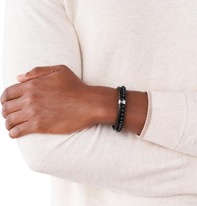 Men's Stainless Steel and Genuine Leather and/or Beaded Bracelet for Men