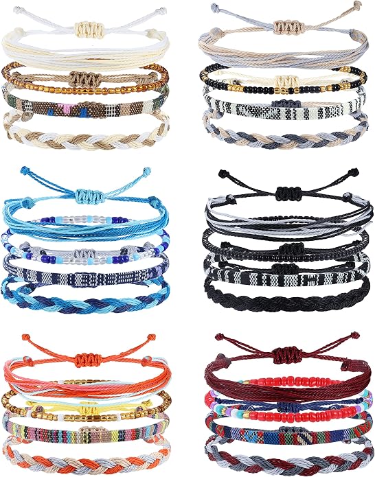 24Pcs Adjustable Boho Bracelet & Anklet Set, Waterproof Beach Jewelry for Men Women